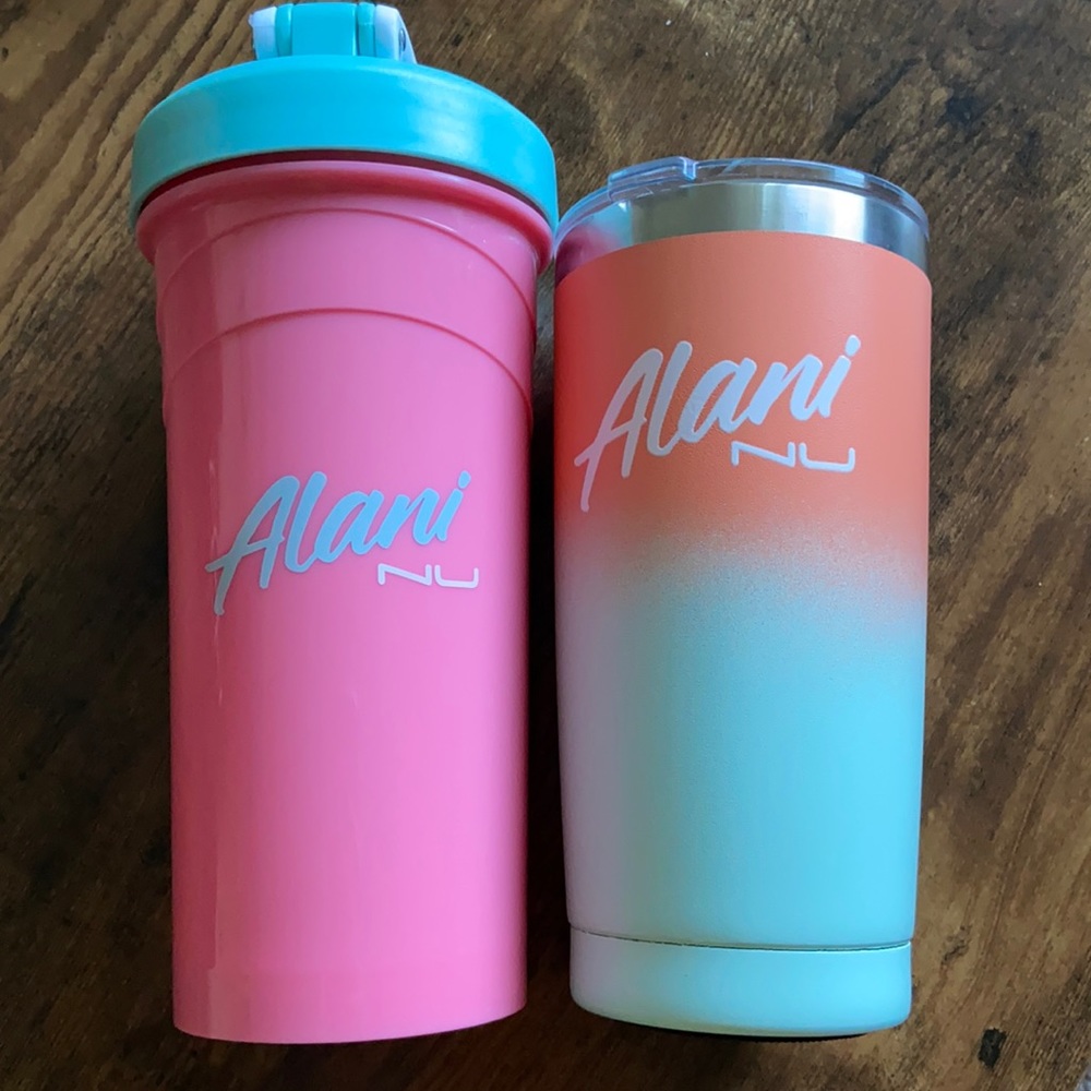 Alani Nu shaker bottle and tumbler